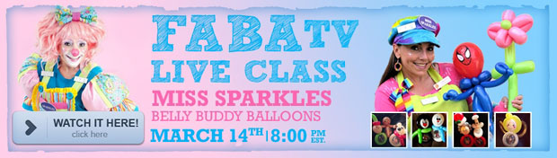 Miss Sparkles free balloon class on FABAtv